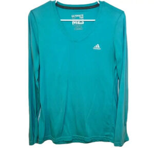 Adidas Woman's Size M Turquoise Long Sleeve Ultimate Tee Workout V-Neck